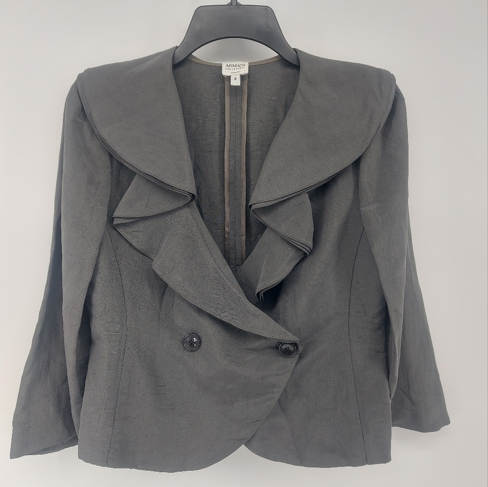 Armani Collezioni Gray Linen Silk Size 8 Blazer